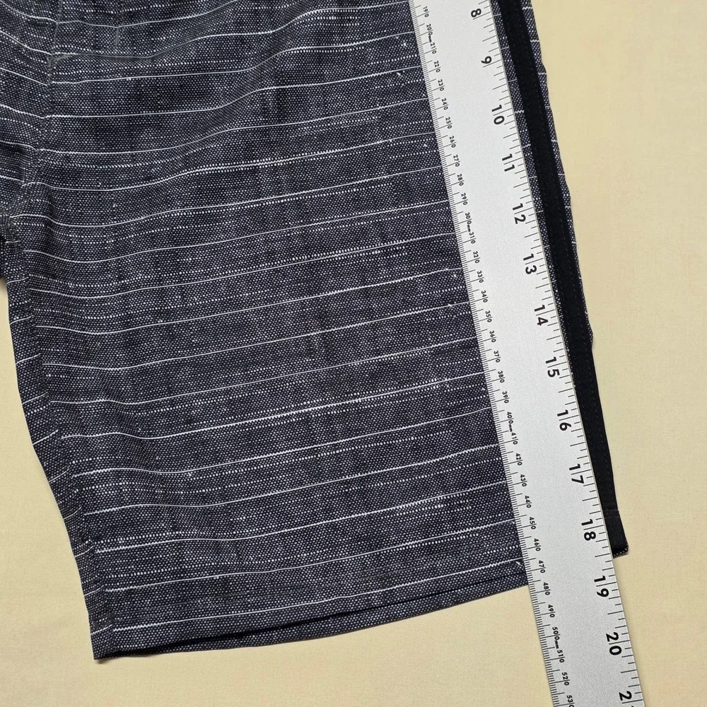Hurley Mens Size 28 Board Shorts Black Gray Striped Surf Swim Trunks Drawstring